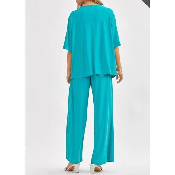 #1440 Dear Scarlett NWT Emerald Flowy Top & Wide Leg Travel Set Sizes XL-3X - Picture 2 of 3